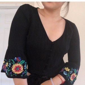 hollister black button up tie up shirt